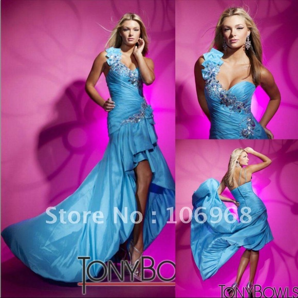 Size 6 Tony Bowls high low prom dress one shoulder - Picture 2 of 4